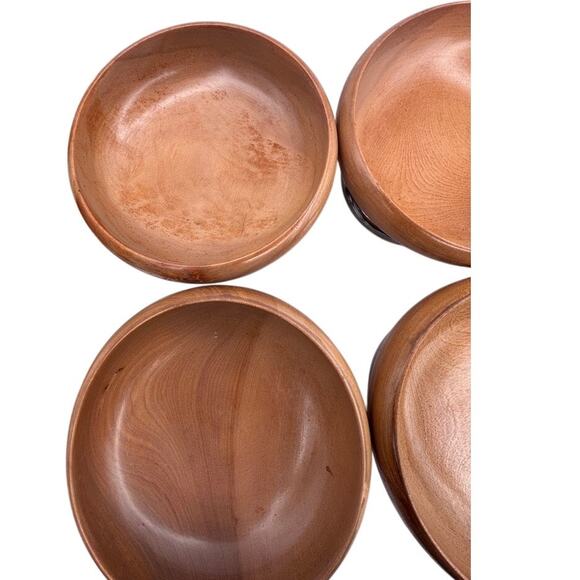 Set of 4 Vintage MCM Salad Bowls Hellerware Wood & Chrome Pedestal Replacement - Picture 8 of 16